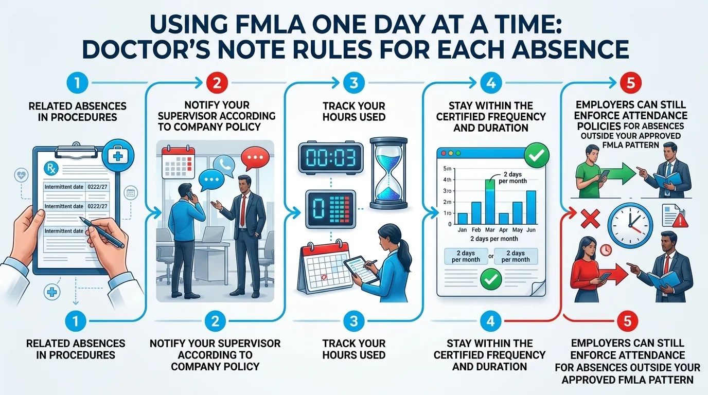 Infographic: Using FMLA One Day at a Time: Doctor's Note Rules for Each Absence - Can You Use FMLA One Day at a Time? Intermi