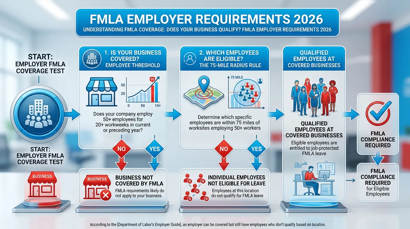 Infographic: Understanding FMLA Coverage: Does Your Business Qualify? FMLA Employer Requirements 2026 - FMLA employer require