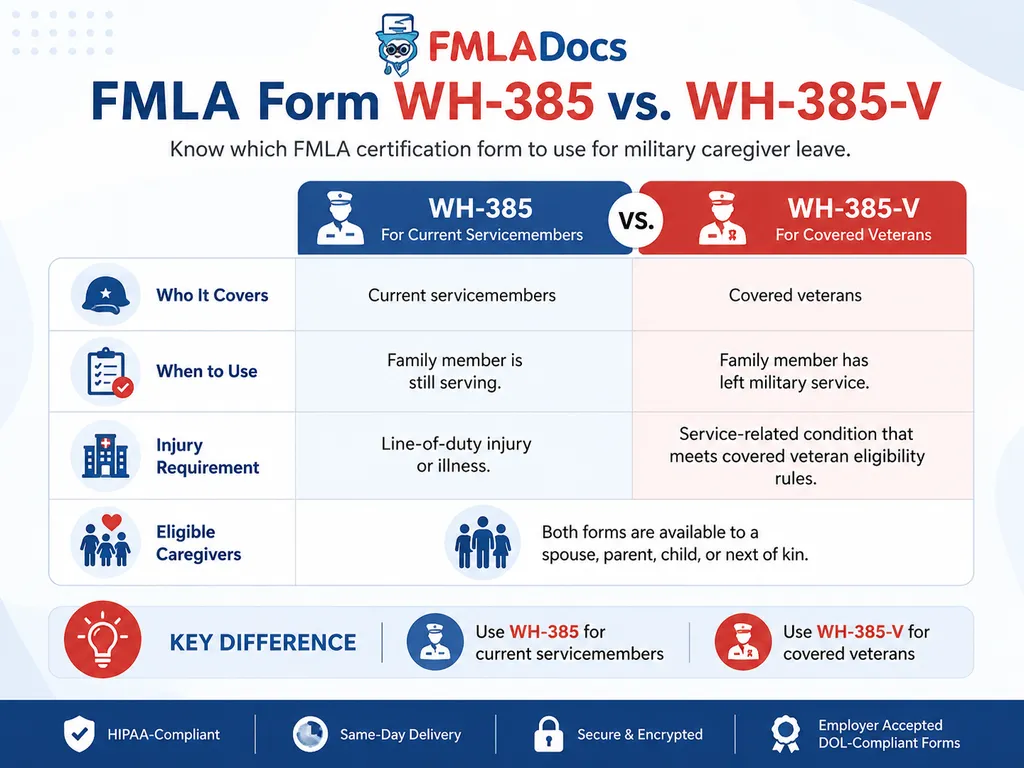 FMLA Form WH-385-V vs. FMLA Form WH-385: which certification form applies to your situation