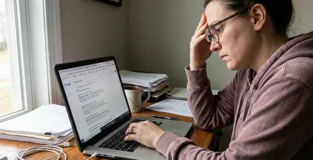 A stressed employee holding her head, surrounded by hands demanding work tasks