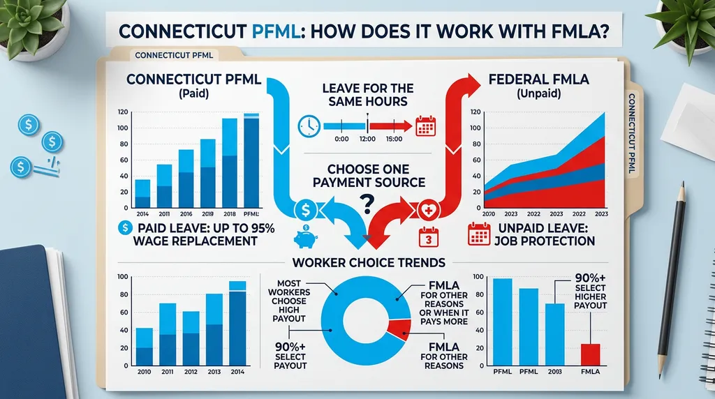 Connecticut PFML paid wage replacement compared with unpaid federal FMLA job protection