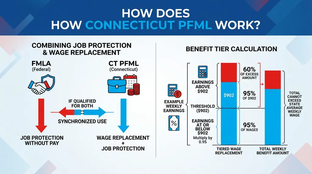 How Connecticut PFML combines job protection with wage replacement and calculates weekly benefits