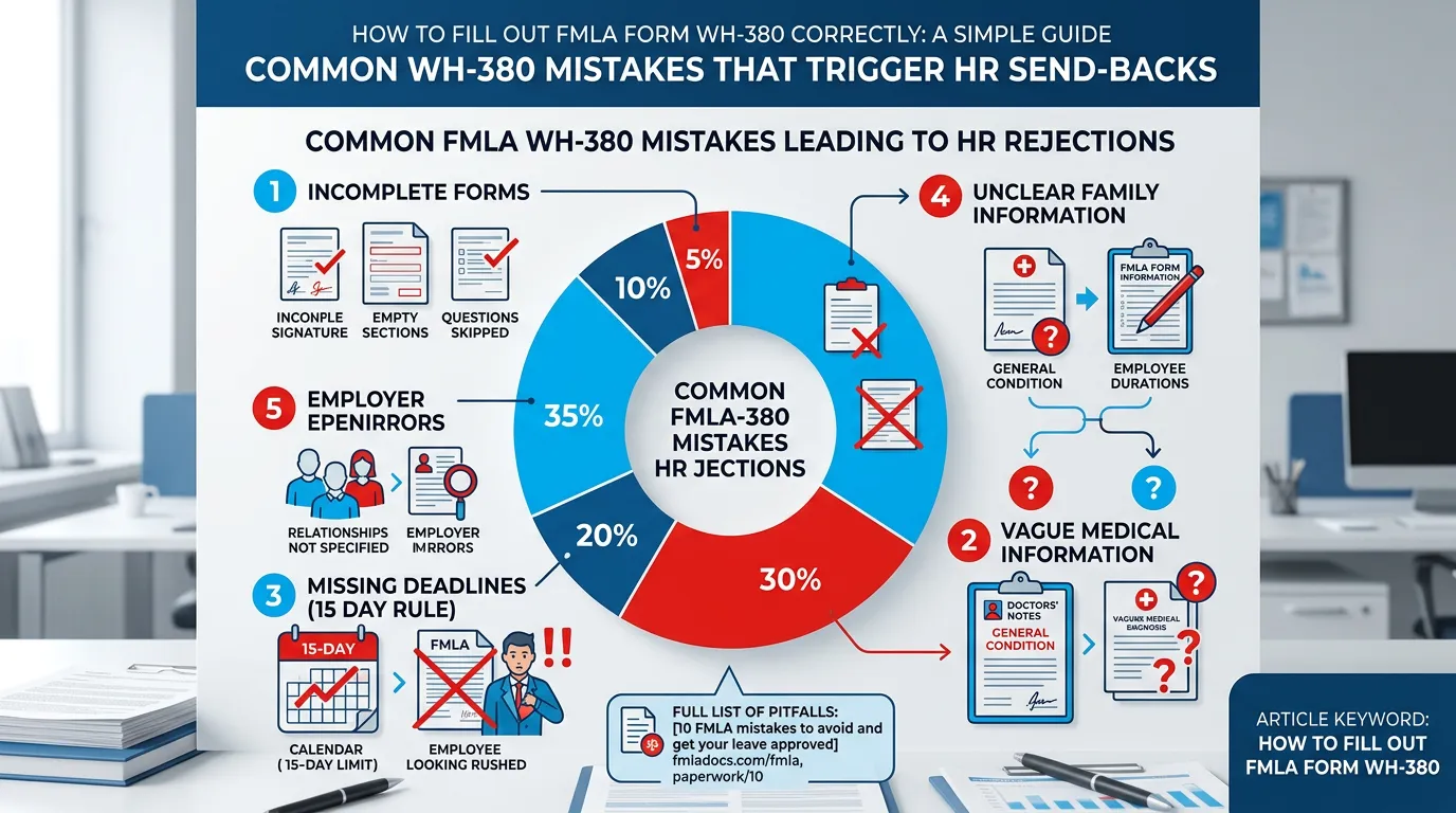 Infographic: Common WH-380 Mistakes That Trigger HR Send-Backs - How to Fill Out FMLA Form WH-380 Correctly: A Simple Guide