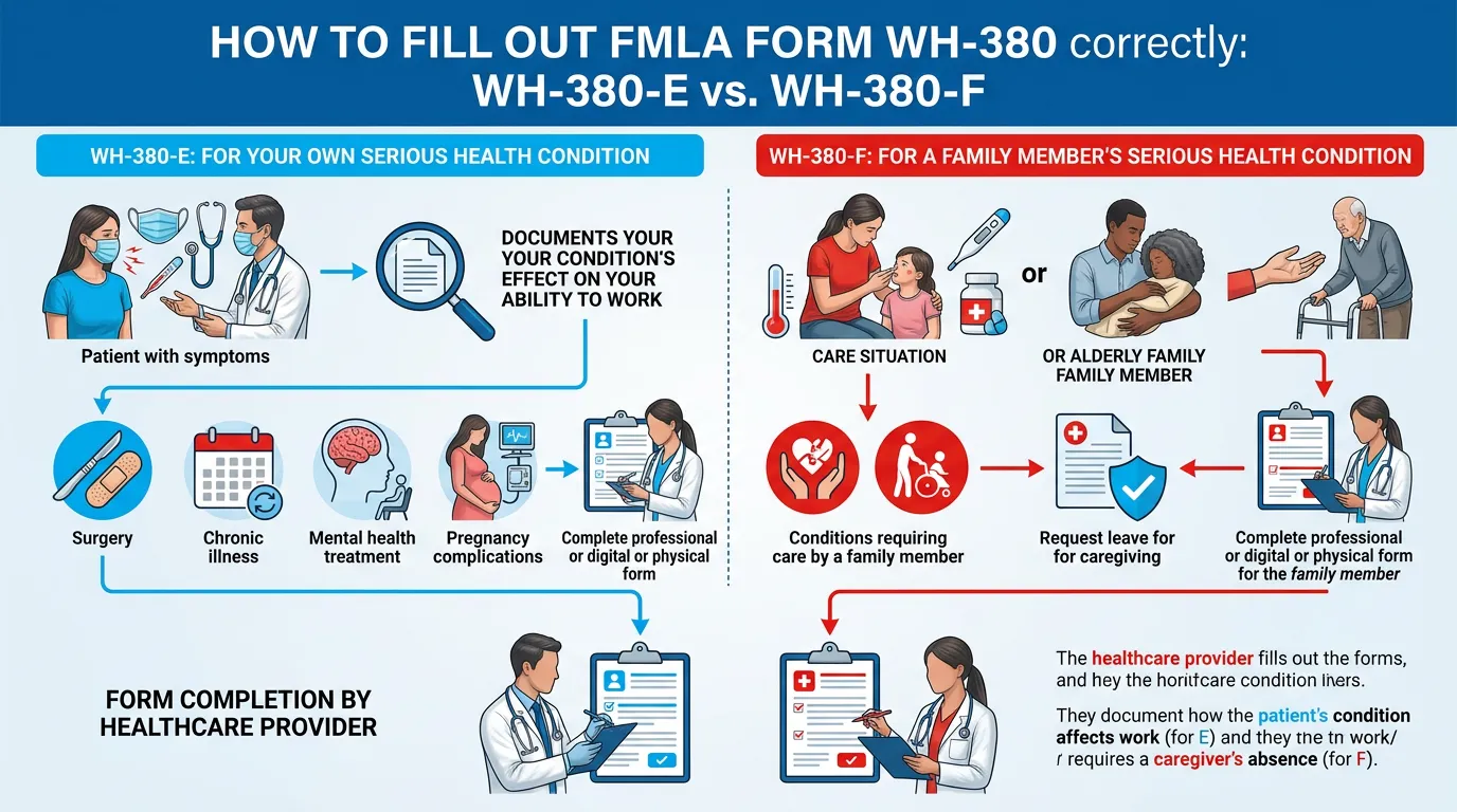 Infographic: How to Fill Out FMLA Form WH-380: WH-380-E vs. WH-380-F - How to Fill Out FMLA Form WH-380 Correctly: A Simple G