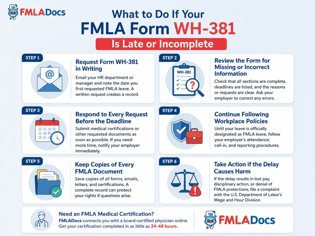 Steps to take when your FMLA Form WH-381 arrives late or incomplete