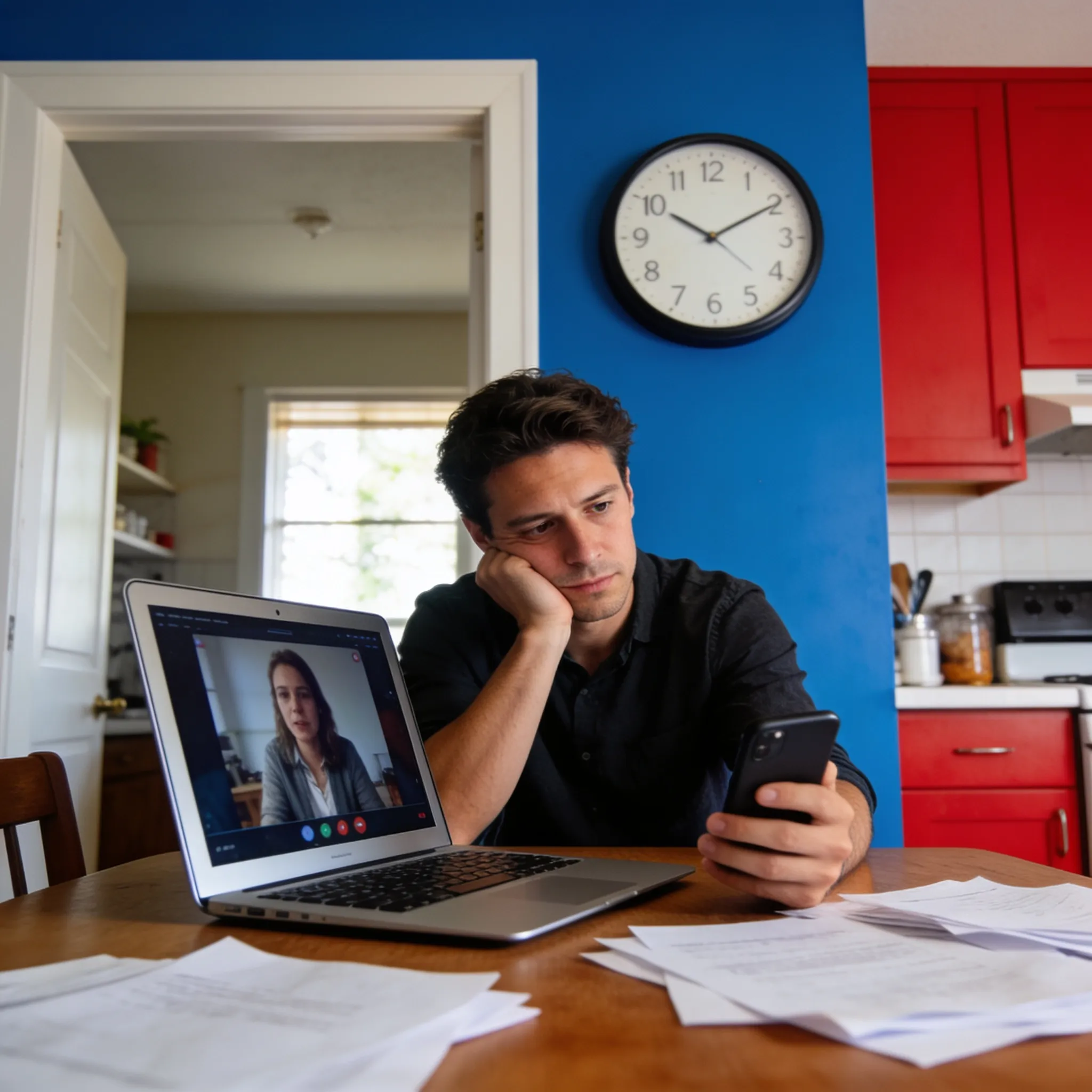online vs. in-person concept image with professional visual design and clear composition