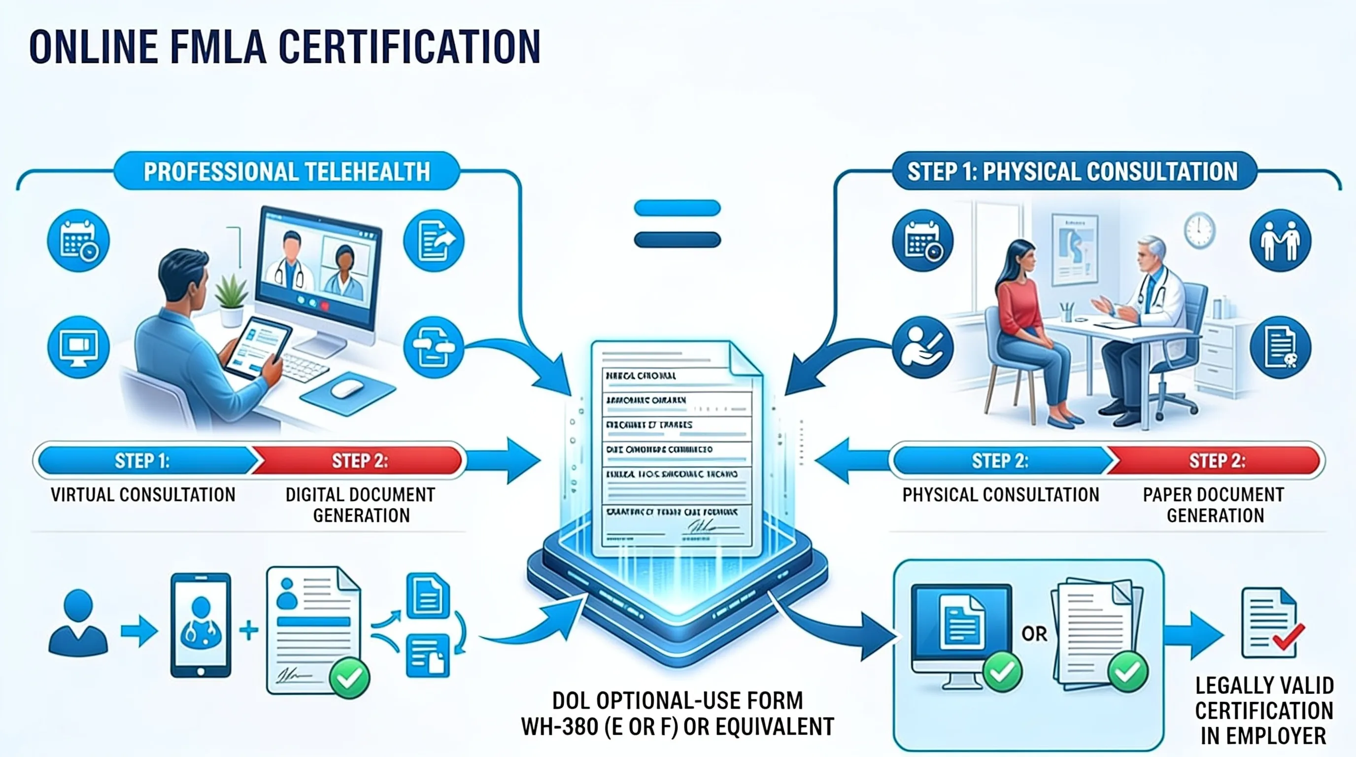 Infographic: What Makes FMLA Certification Legally Sufficient Under Federal Law for Online vs In-Person FMLA Certification - 