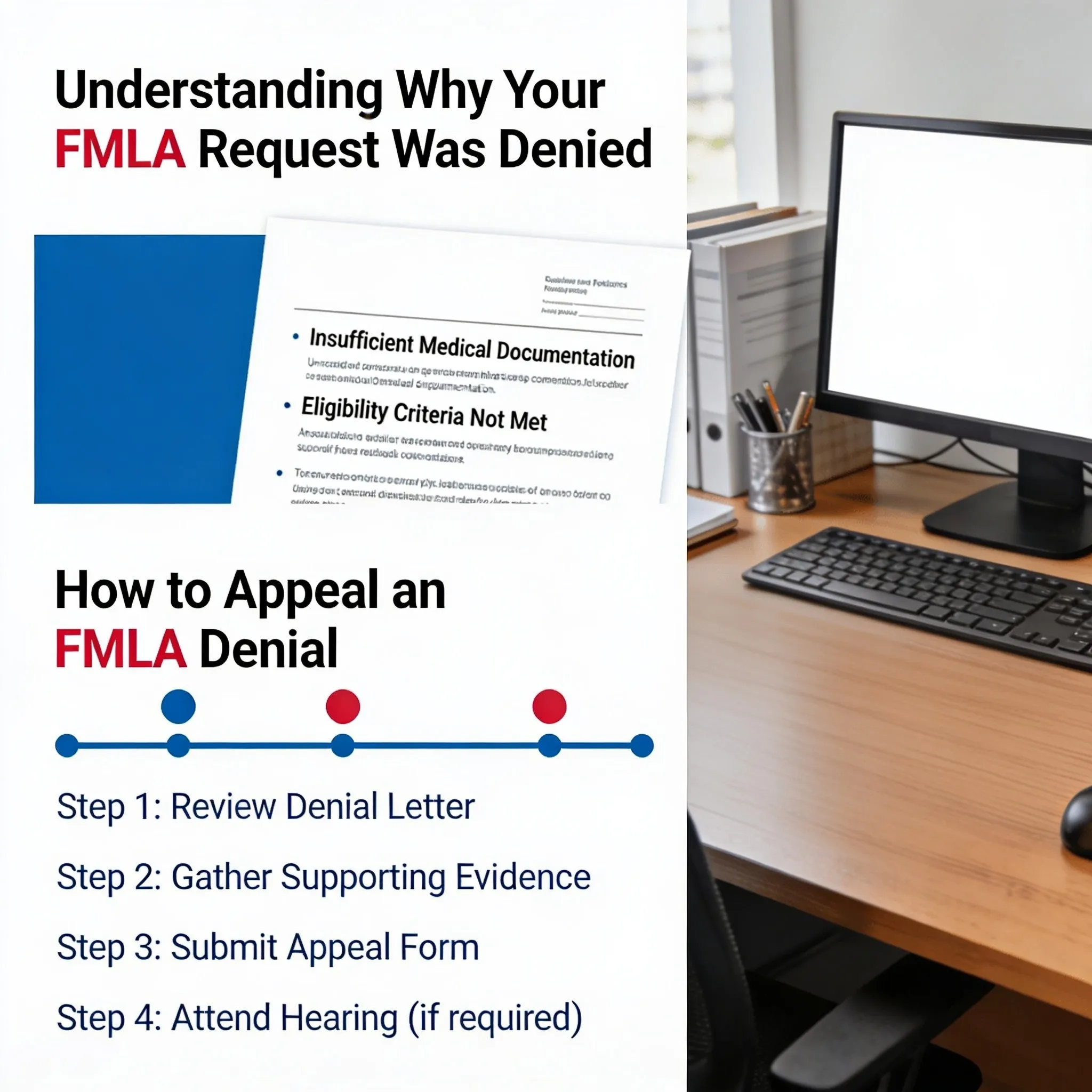 Understanding why an FMLA request was denied — insufficient medical documentation and eligibility criteria not met — and the four steps to appeal an FMLA denial